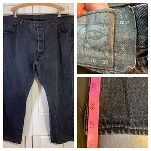 Levis 501xx Black Button Fly Jeans Mens Size‎ 46x32 (44x28) Black Patch Straight